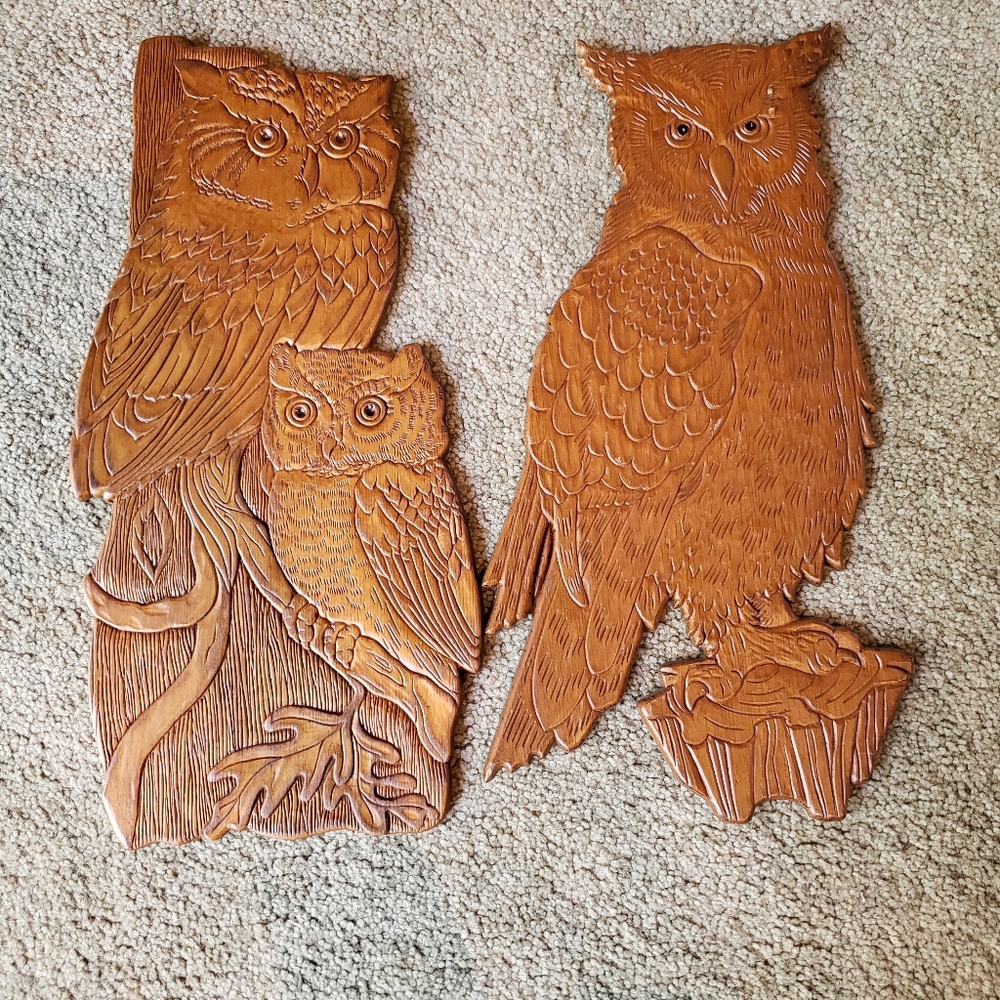 Wooden Owl Wall Hangings Vintage